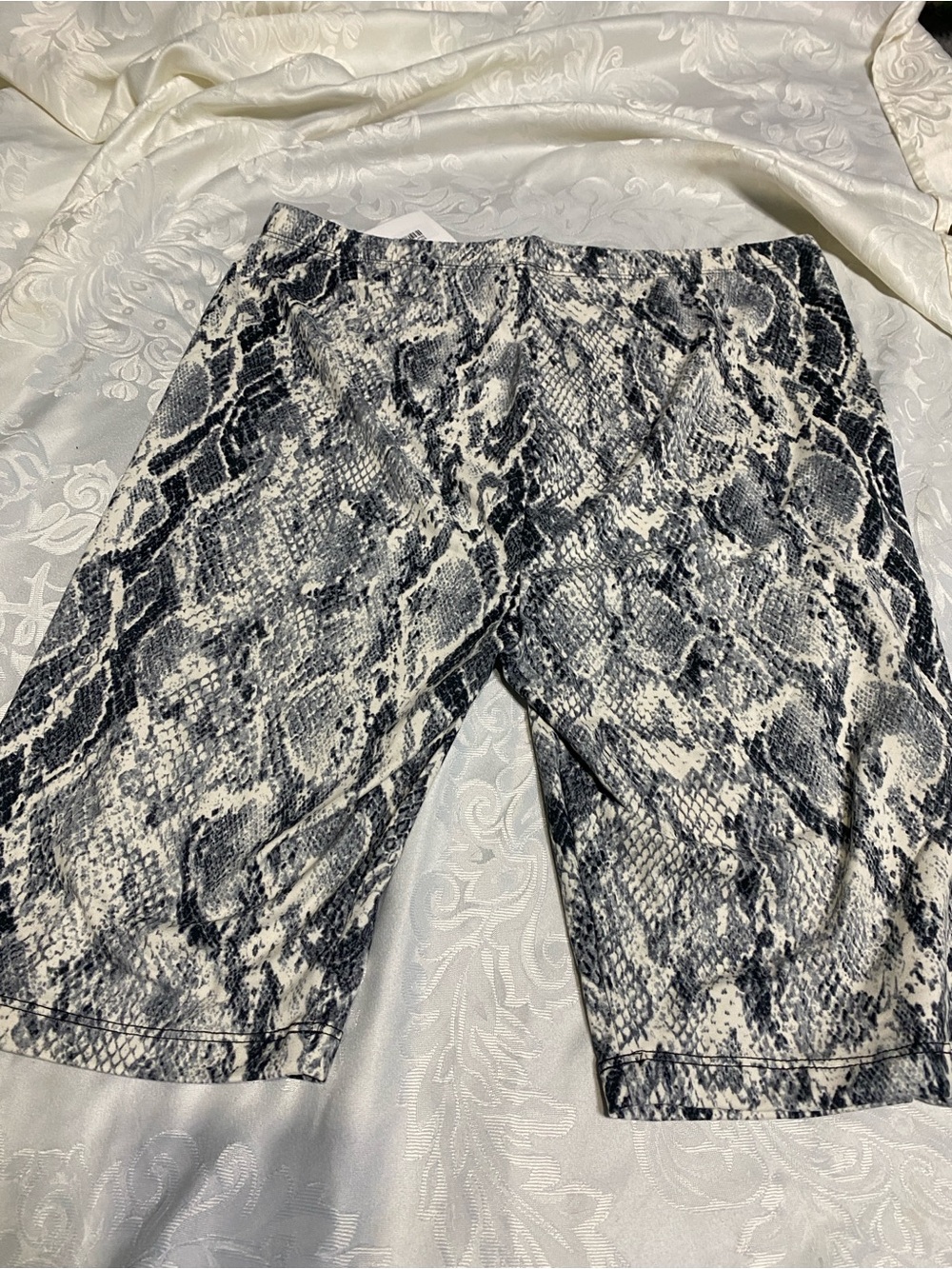 Unisex Black & White Snake Print Shorts soft stretchy zenana